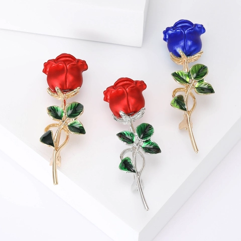 Roos Bloem Broche Pin Legering Emaille Rhinestone Elegant Plant Ontwerp Koreaanse Mode Sieraden Voor Vrouwen