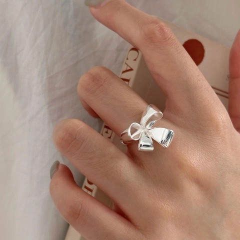 Anello Regolabile Aperto In Argento Sterling 925 Con Fiocco Lucido Minimalista Stile Coreano Gioielli Regalo Per Donne