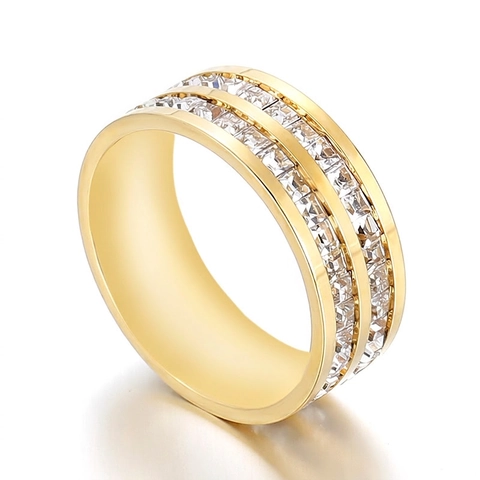 Edelstahl Breitbandring Mit Quadratischen Zirkonia Reihen Mode Schmuck Für Frauen