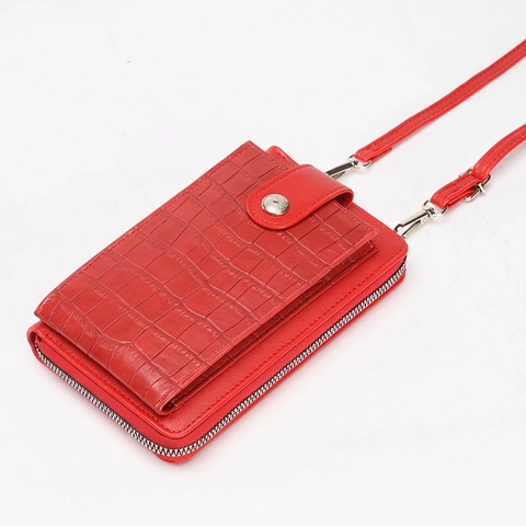 Women Crossbody Mobile Phone Bag PU Leather Crocodile Pattern Zipper Multi Functional Small Shoulder Bag For Daily Use