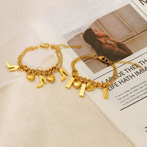 Elegante Bracciale Con Ciondoli Da Donna In Acciaio Inossidabile Placcato Oro 18K Catena Multistrato Pendente Cuore Albero Della Vita