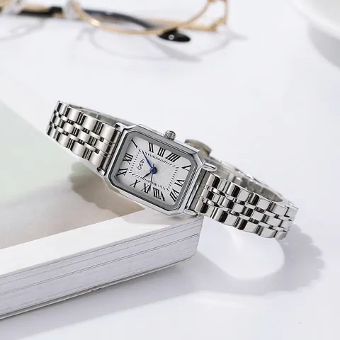 Montre À Quartz Pour Femmes Rectangulaire Bracelet En Acier Inoxydable Étanche Cadran Chiffres Romains Élégante Mode