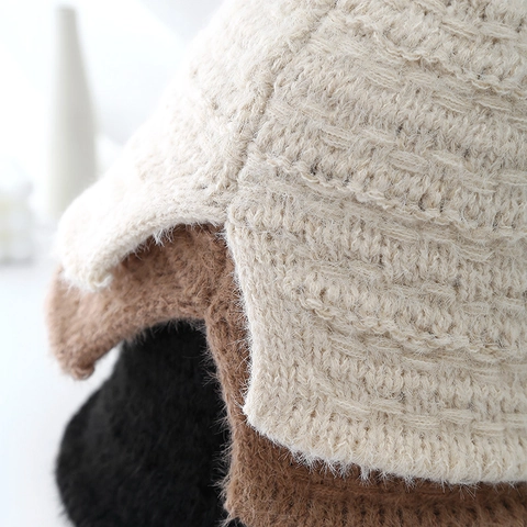 Gorro De Pescador De Punto Cálido Invierno Mujer Felpa Suave Acrílico Color Sólido Estilo Coreano Otoño Elegante