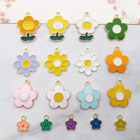 Flower Charms Alloy Enamel Floral Drip Oil DIY Jewelry Making Pendants For Necklaces Earrings Keychains Cute Daisy