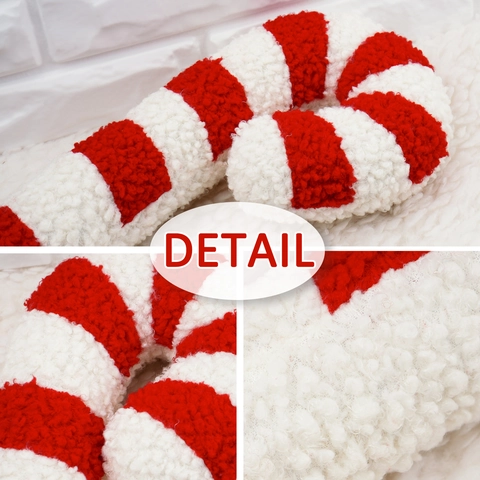 Christmas Candy Cane Plush Pillow Red White Striped 3D Candy Shape Soft Sherpa Xmas Home Decor Sofa Decorative Cushion