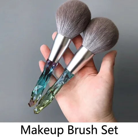 Large Powder Brush Soft Synthetic Bristles Gradient Crystal Diamond Handle For Setting Makeup Aesthetic Cosmetic Tool