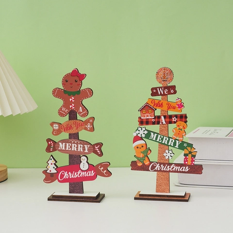 Adornos De Escritorio De Árbol De Navidad Y Hombre De Jengibre Madera Decoración De Mesa Festiva Para Hogar Oficina