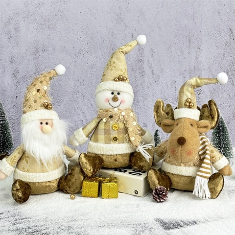 Decorazioni Natalizie In Peluche Paillettes Oro Babbo Natale Pupazzo Di Neve Renna Figurine Festive Maglia Morbida