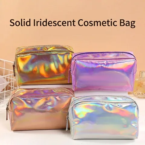 Holographic Makeup Bag Laser PU Leather Waterproof Cosmetic Pouch Travel Toiletry Storage Organizer For Women Girls