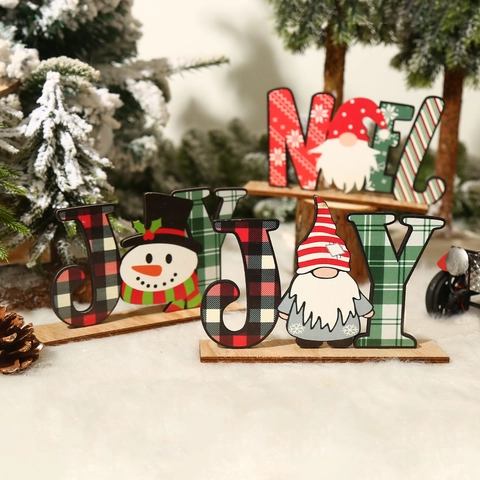 Décoration De Table Lettres En Bois Noël JOY NOEL Believe Gnome Père Noël Bonhomme De Neige Renne Plaid Décor Fêtes