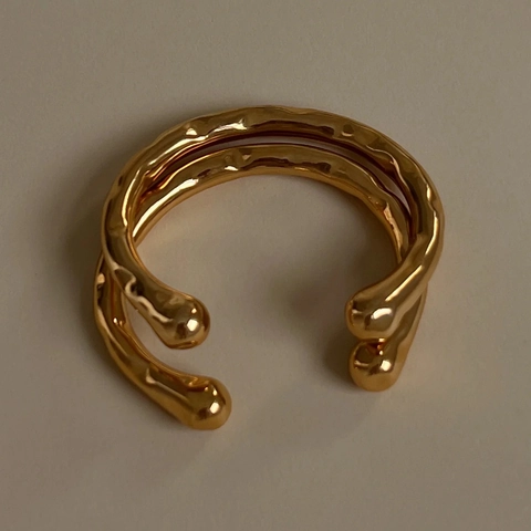 Brazalete Abierto Con Textura Martillada Irregular De Acero Inoxidable Chapado En Oro De 18K Pulsera Estilo Lava Orgánica