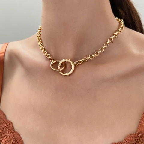 Collana A Catena In Lega Girocollo Grande Ciondolo A Cerchio Gioielli Metallici Punk Industriali Per Donne Accessori Di Moda