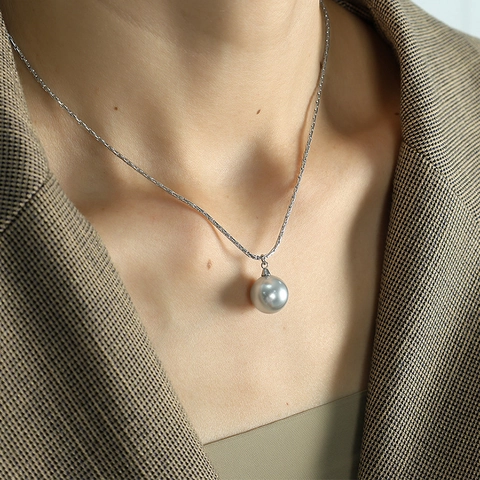 French Style Snake Bone Chain Single Pearl Pendant Necklace Titanium Steel Elegant Artificial Pearl Jewelry For Women