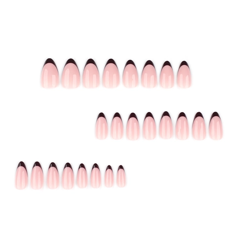 Uñas Postizas A Presión Con Punta Roja Vino Francesa Rosa Nudo Brillante Forma Almendra Manicura Elegante Para Mujeres