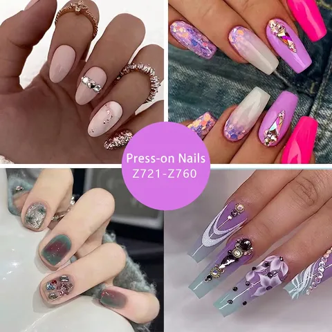 Press On Nails Long Ballet Coffin Shape Rhinestone Butterfly Flower Gradient French Tip Glossy Artificial Nails For Women