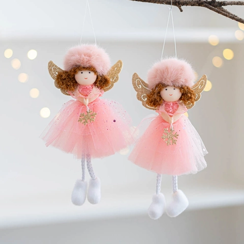 Bambola Angelo Di Peluche Ornamenti Da Appendere Con Gonna In Tulle Ali Di Paillettes Decorazione Albero Natale Regalo Festa