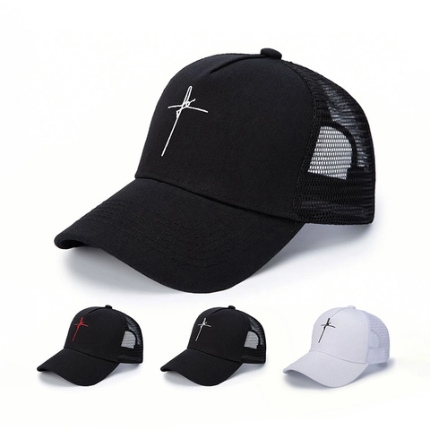 Cappello Trucker Con Croce Ricamata Baseball In Rete Regolabile Traspirante Protezione Solare Streetwear Per Uomo Donna