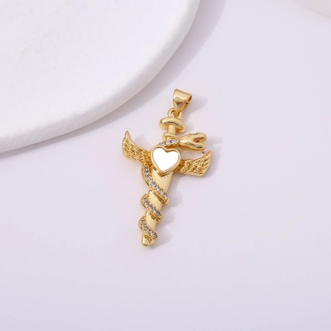 Cross Pendant Necklace Vintage Copper Gold Plated With Zircon And Artificial Pearl Religious Jewelry For Women