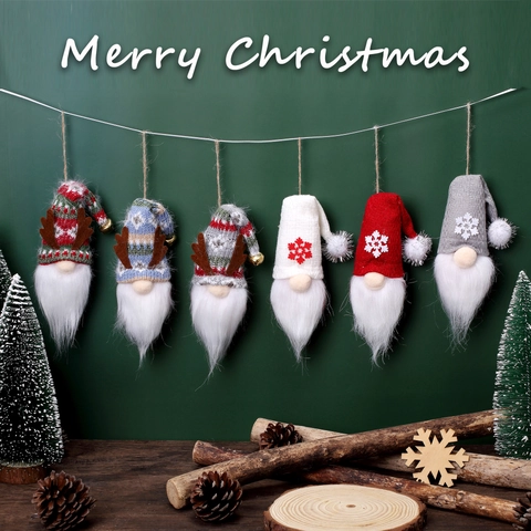 Gnomi Di Natale Ornamenti Appesi In Maglia Peluche Tomte Decorazioni Con Corna Campanelli Motivi Di Fiocchi Di Neve