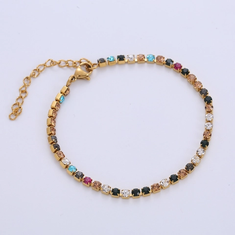 Classico Bracciale Tennis In Acciaio Inossidabile Con Zirconi Colorati Hip Hop Stile Catena A Griffe Gioielli Per Donna Uomo