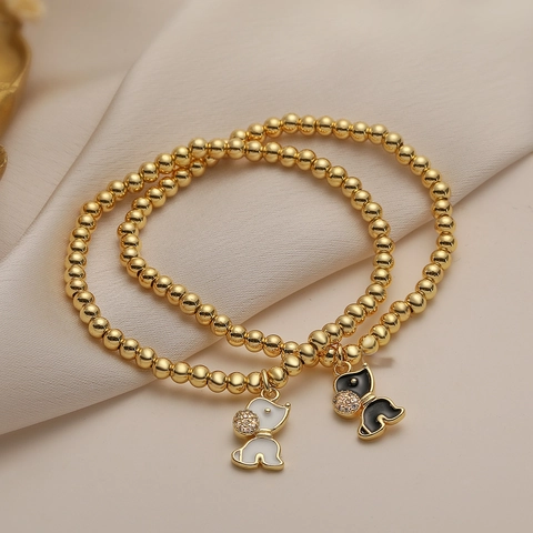 Modieuze Kralenarmband Koper Verguld Schattig Dier Hond Olifant Emaille Bedel Micro Pave Zirkoon Sieraden Dames