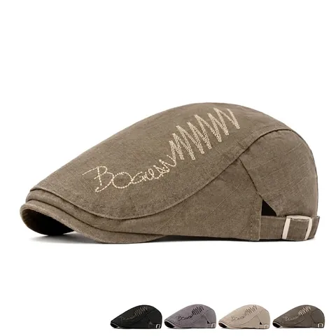 Coppia Piatta Retro In Cotone Lavato Regolabile Vintage Newsboy Cappello Da Sole Ricamato Per Uomo