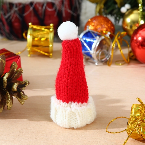 Mini Christmas Knitting Wool Hat And Scarf Set Tiny Festive Decorations For Doll Wine Bottle Christmas Tree DIY Craft