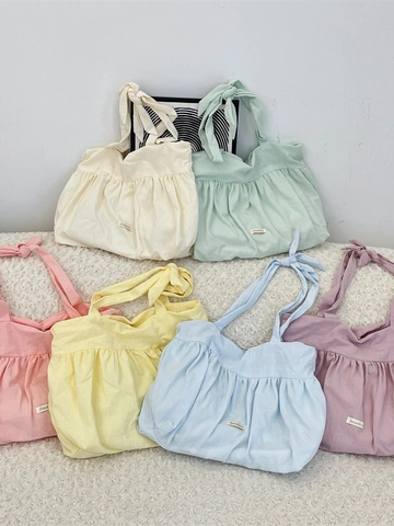 Femmes Sac Fourre-Tout Plissé Lin De Ramie Coton Grande Capacité Style Coréen Épaule Shopping Navette Sac À Main