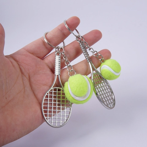 Mini Tennis Racket Ball Keychain Zinc Alloy Miniature Sports Model Bag Pendant Creative Souvenir Gift