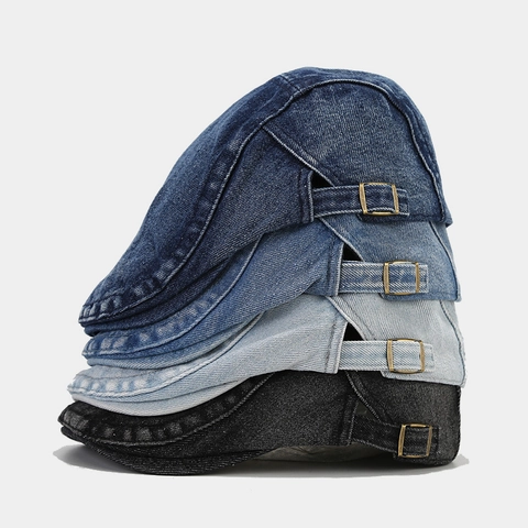 Coppola In Denim Lavato Vintage Fibbia In Metallo Regolabile Cappello Ivy Newsboy Retrò Casual Protezione Solare