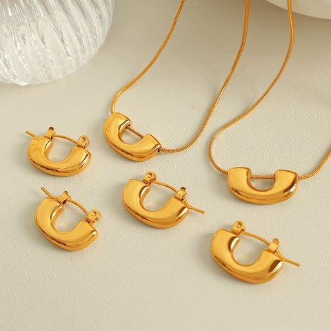 Collana E Orecchini A Forma Di U Acciaio Inossidabile Placcato Oro Geometrico Minimalista Catena A Serpente Gioielli Da Donna