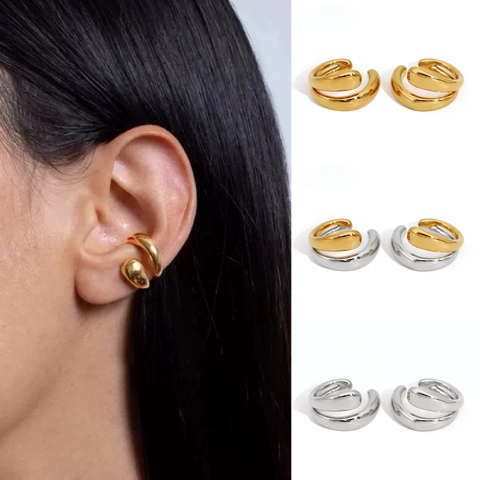 Orecchini A Clip Minimalisti In Acciaio Inossidabile Doppio Strato Ear Cuff Senza Buco Forma A C Per Donna Gioielli