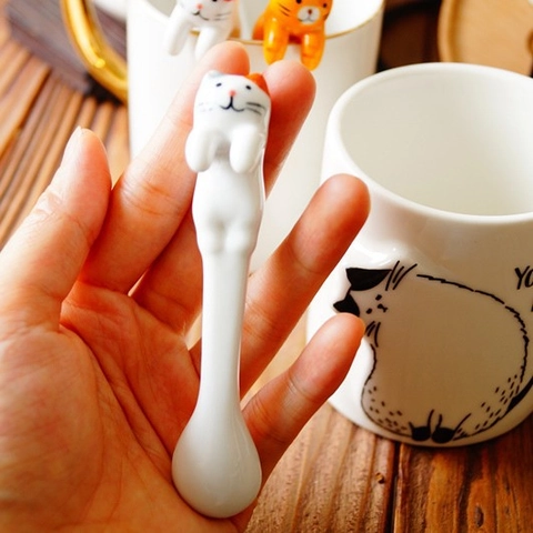Cucchiaio Sospeso Gatto In Ceramica Agitatore Per Caffè Design Animale Dipinto A Mano Utensile Da Dessert