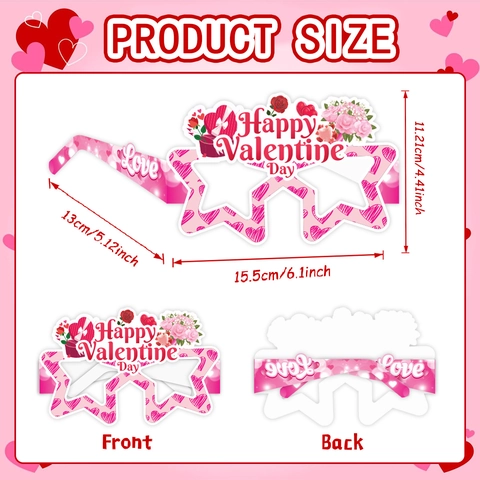 Gafas de Fiesta de San Valentino Accesorios para Fotos de Papel Patrón de Corazón Rosa Decoración de Celebración para Parejas