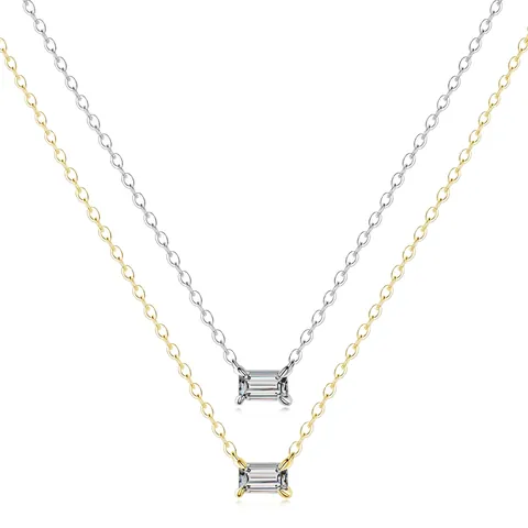 925 Sterling Silber Halskette Mit Rechteckigen Smaragdschliff Zirkonia Anhänger Elegante Minimalistische Schlüsselbeinkette Damen