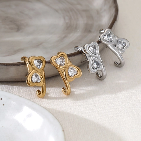 Boucles D'Oreilles Cœur En Acier Inoxydable Avec Zircone Forme De Cœur Plaqué Or Pour Femme
