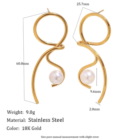Knotted Line Stud Earrings Stainless Steel 18K Gold Plated Imitation Artificial Pearl Minimalist Niche Chic Style Jewelry For Women