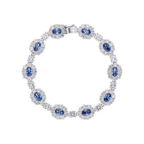 Vintage Blau Zirkonia Blume Armband 925 Sterlingsilber Geometrisches Gliederkettenarmband Elegantes Glitzer Schmuck Für Damen Bankett Geschenk