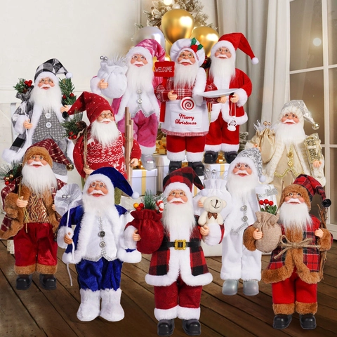 Standing Santa Claus Doll Christmas Ornaments Festive Figurine For Holiday Home Decor Party Gift Plush Cloth Santa Toy