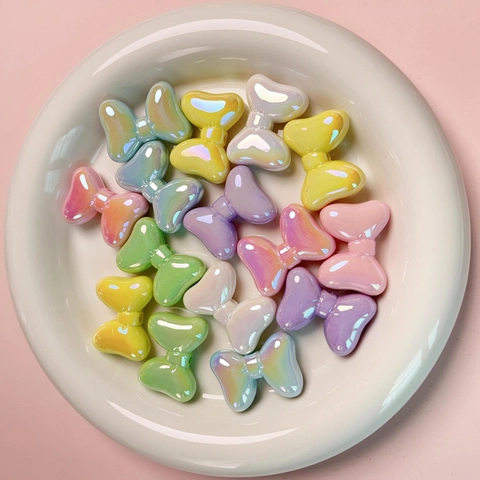 Iridescent Acrylic Bowknot Beads Colorful AB Plating Bow Loose Spacers For DIY Jewelry Phone Chain Keychain Accessories