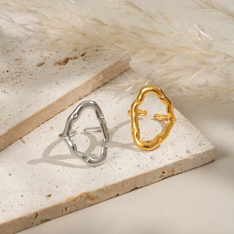 Anello Aperto In Acciaio Inossidabile Geometrico Irregolare Da Donna Stile Metallo Liquido Punk Regolabile Oro Argento