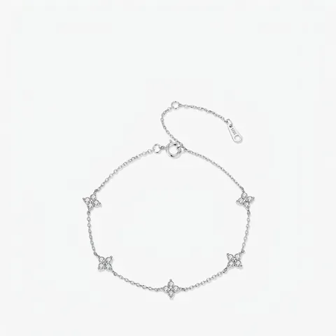 925 Sterling Silver Bracelet Sparkling Zircon Clover Charms Minimalist Jewelry Gift For Women Adjustable Chain
