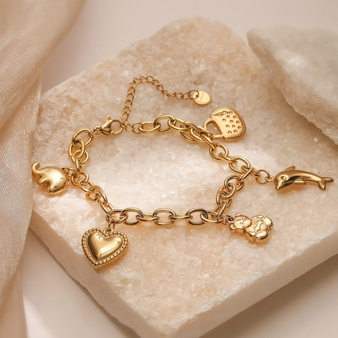 Pulsera Con Colgante De Árbol De La Vida Y Cadena De Cuentas Multicapa De Acero Inoxidable Chapado En Oro De 18K Para Mujer