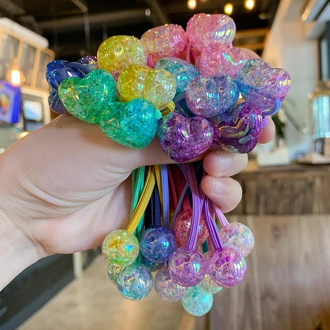 Elastici Per Capelli Bambine Elastici Forma Cuore Acrilico Cangiante Glitter Palla Porta Coda Di Cavallo Fatti A Mano