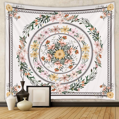 Floral Mandala Tapestry Polyester Wall Hanging Background Cloth Bohemian Style For Bedroom Living Room Home Decor