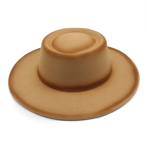 Wide Brim Fedora Hat Women Vintage Gradient Felt Flat Top Boater Style Elegant Retro Sun Protection Jazz Cap