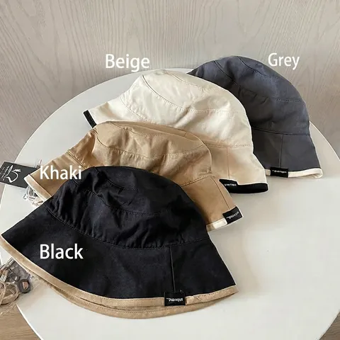 Double Sided Bucket Hat Cotton Sun Protection Foldable Fisherman Hat Contrast Edging Wide Brim Casual Minimalist Unisex
