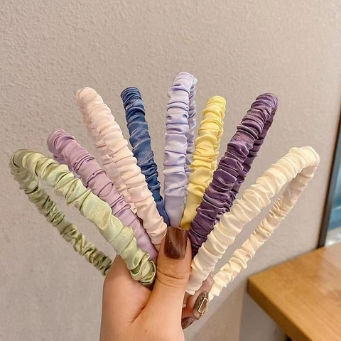 Ruched Satin Headband Pleated Hair Band Korean Style Solid Color Soft Hair Accessories For Women Face Washing Daily Wear