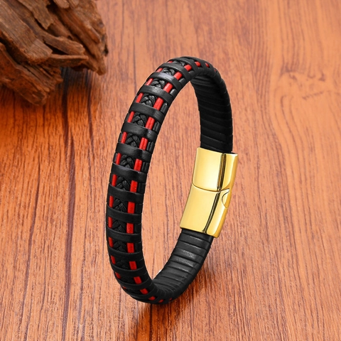 Pulsera De Cuero Trenzado Multicapa Con Cierre Magnético De Acero Inoxidable Joyería Estilo Punk Para Hombres