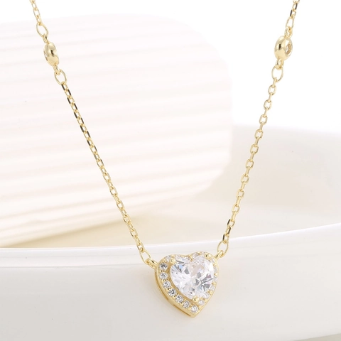 925 Sterling Silber Herz Anhänger Halskette Vergoldet Zirkonia Flash O Kette Eleganter Schmuck Für Damen